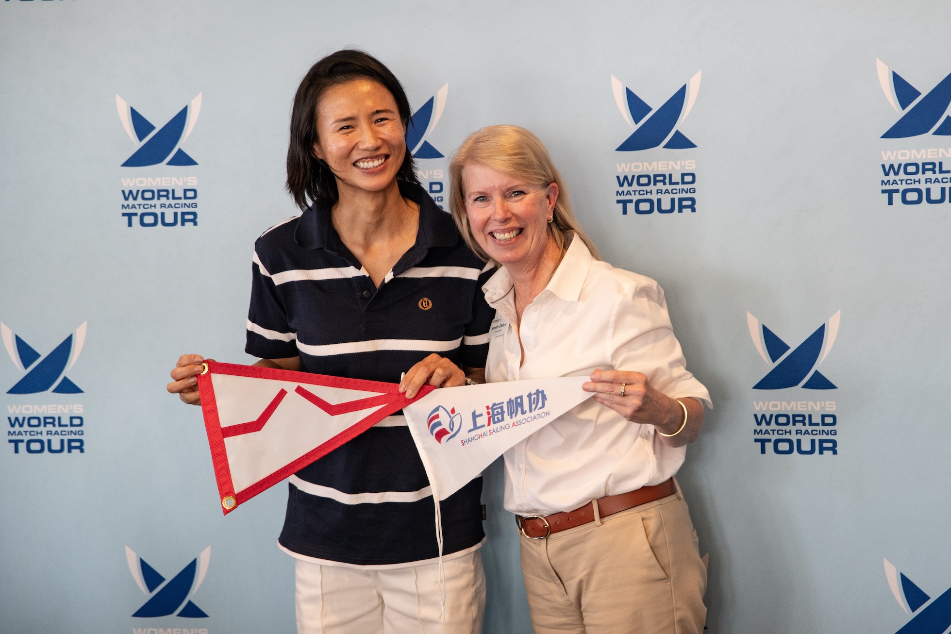 China's 'Lily' Xu Lijia (left) and Eastport Yacht Club Commodore Jennifer Ellefson. Photo: Lexi Pline